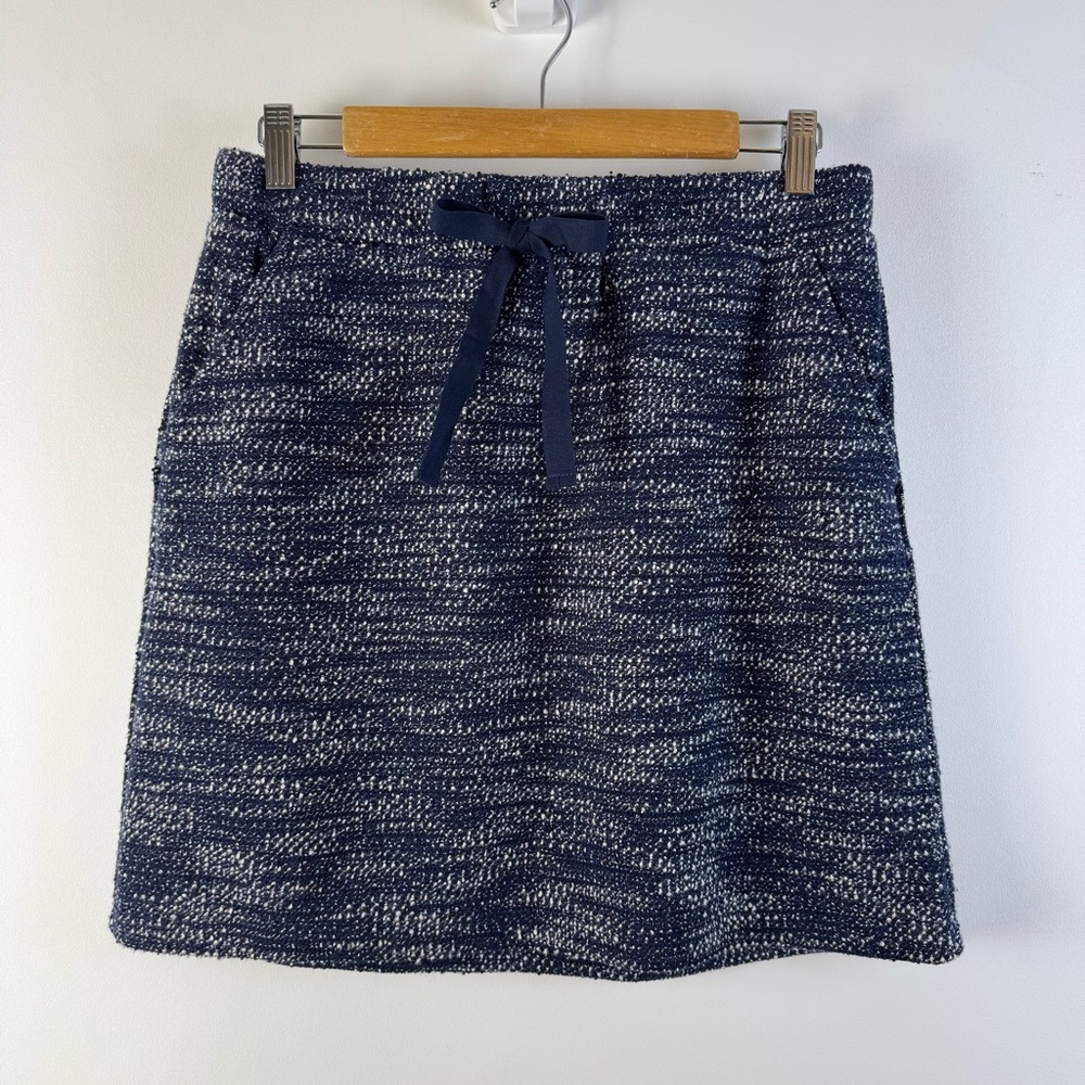 Ann Taylor Loft Blue White Ivory Skirt Knit Boucle Tweed Elastic Drawstring New